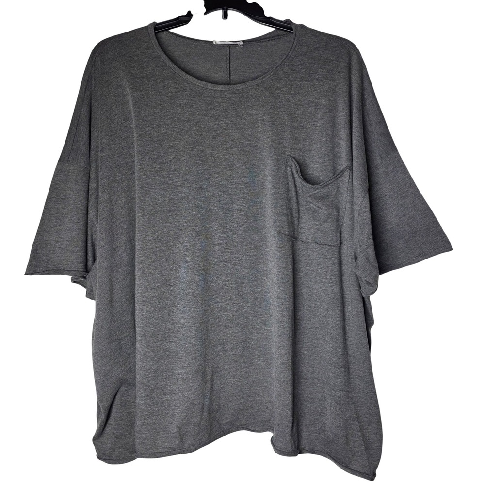 Zenana Women 3X Grey Oversized Pocket Tee CRT-3172X Short Sleeve Boxy T-Shirt